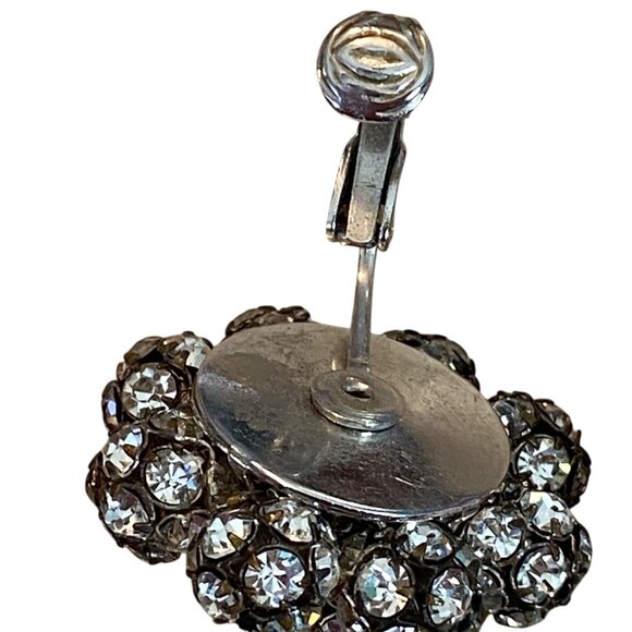 Vintage Floral Clip-On Earrings With Clear Rhinestones - Picture 3 of 8